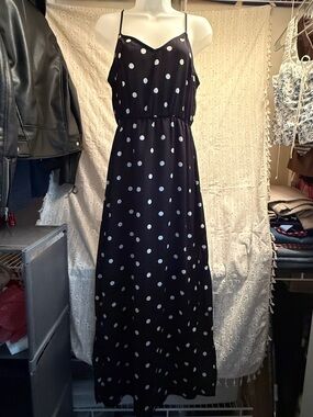 H&M Black Maxi Dress with White Polka Dots